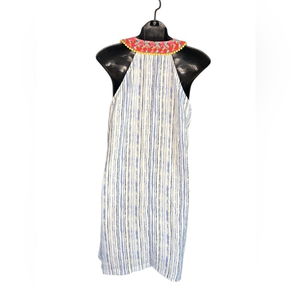 THML Amora Embroidered V neck Dress white blue strips Size S preloved like new - Picture 3 of 7